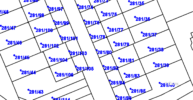Parcela st. 281/80 v KÚ Hradiště u Plzně, Katastrální mapa