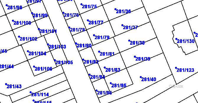 Parcela st. 281/81 v KÚ Hradiště u Plzně, Katastrální mapa