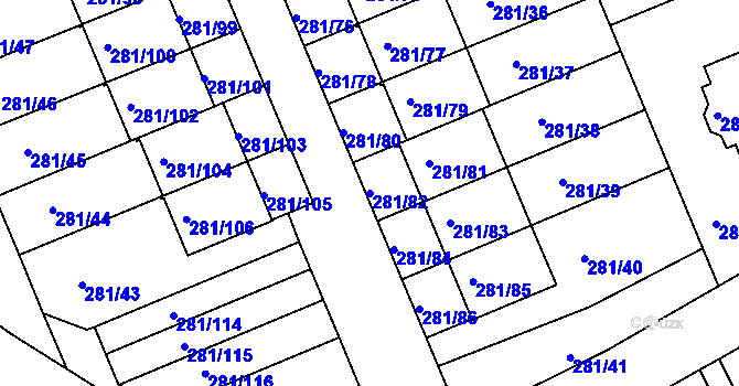 Parcela st. 281/82 v KÚ Hradiště u Plzně, Katastrální mapa