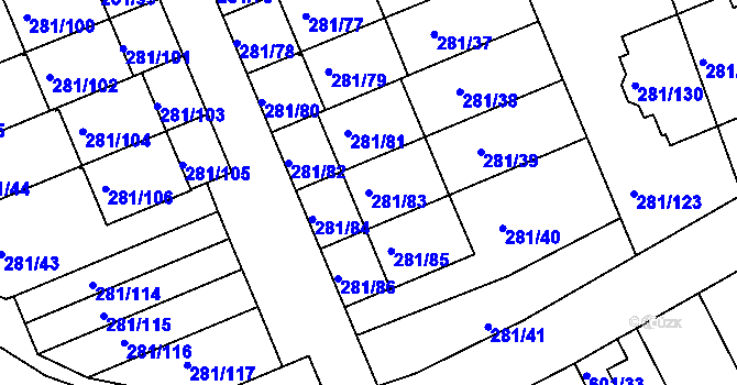 Parcela st. 281/83 v KÚ Hradiště u Plzně, Katastrální mapa