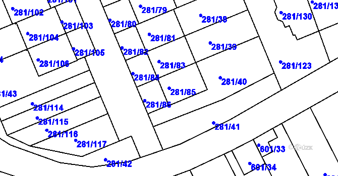 Parcela st. 281/85 v KÚ Hradiště u Plzně, Katastrální mapa
