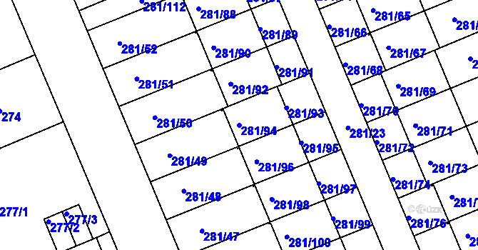 Parcela st. 281/94 v KÚ Hradiště u Plzně, Katastrální mapa