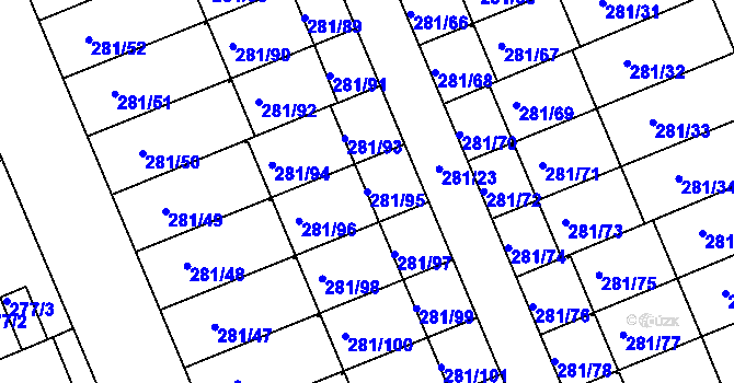 Parcela st. 281/95 v KÚ Hradiště u Plzně, Katastrální mapa