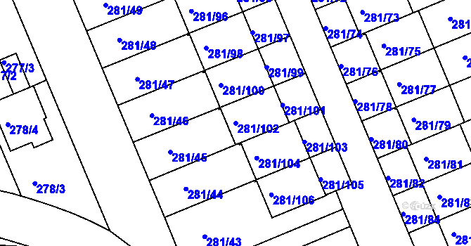 Parcela st. 281/102 v KÚ Hradiště u Plzně, Katastrální mapa