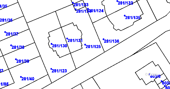 Parcela st. 281/125 v KÚ Hradiště u Plzně, Katastrální mapa