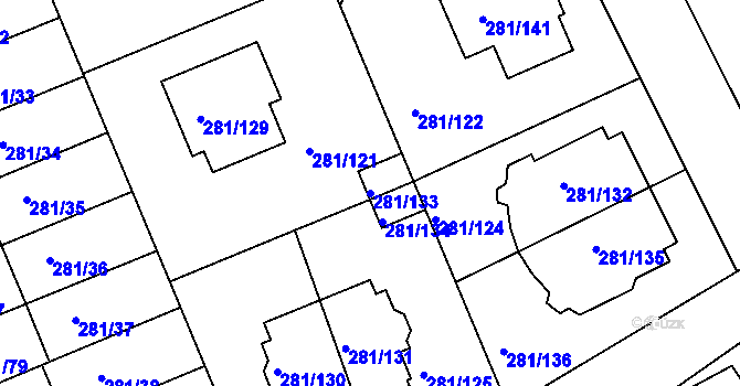 Parcela st. 281/133 v KÚ Hradiště u Plzně, Katastrální mapa