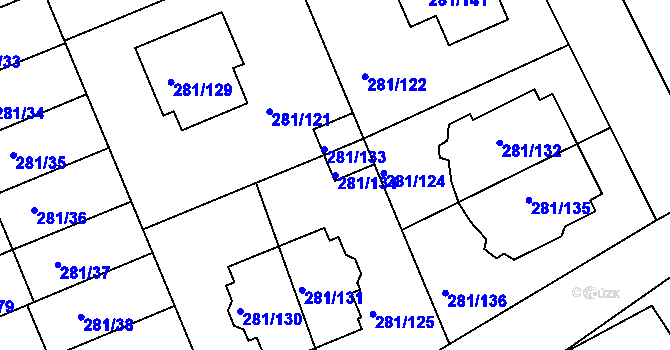 Parcela st. 281/134 v KÚ Hradiště u Plzně, Katastrální mapa