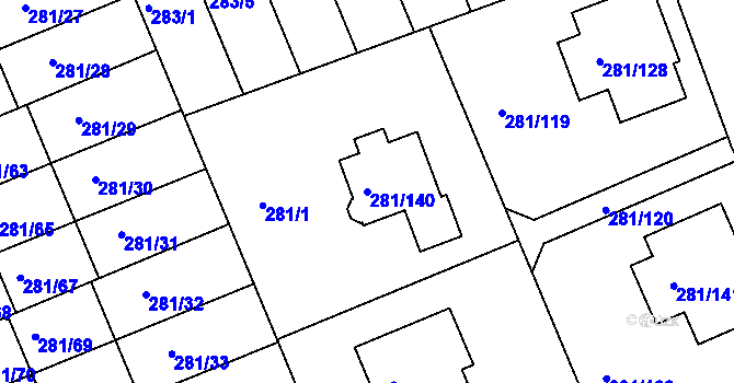 Parcela st. 281/140 v KÚ Hradiště u Plzně, Katastrální mapa