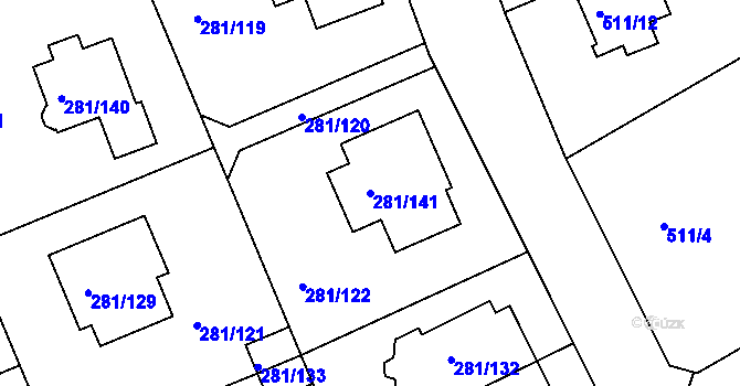 Parcela st. 281/141 v KÚ Hradiště u Plzně, Katastrální mapa