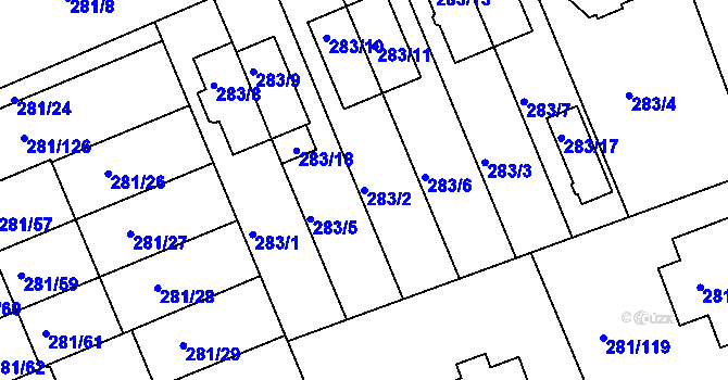 Parcela st. 283/2 v KÚ Hradiště u Plzně, Katastrální mapa