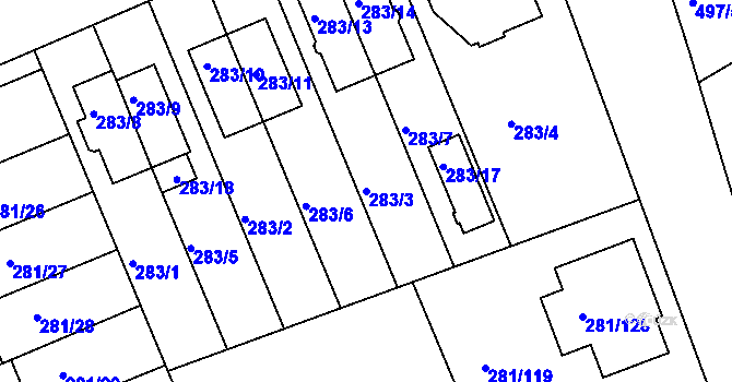 Parcela st. 283/3 v KÚ Hradiště u Plzně, Katastrální mapa