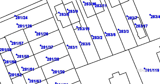 Parcela st. 283/5 v KÚ Hradiště u Plzně, Katastrální mapa