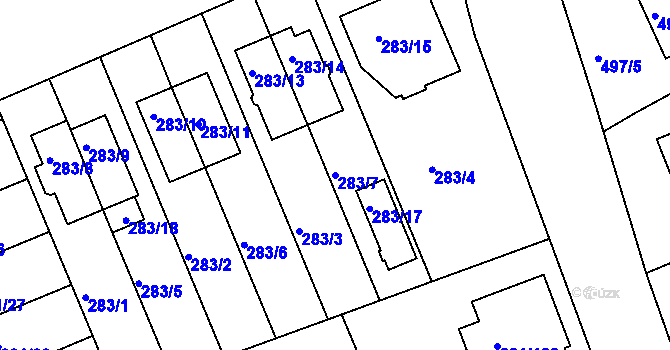 Parcela st. 283/7 v KÚ Hradiště u Plzně, Katastrální mapa