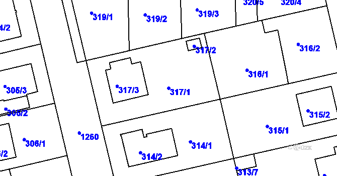 Parcela st. 317/1 v KÚ Hradiště u Plzně, Katastrální mapa
