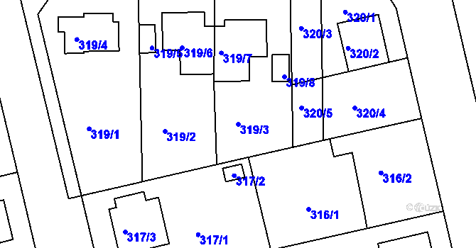 Parcela st. 319/3 v KÚ Hradiště u Plzně, Katastrální mapa