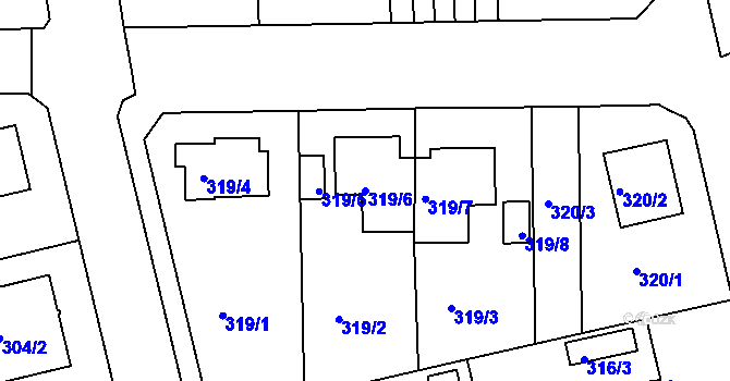 Parcela st. 319/6 v KÚ Hradiště u Plzně, Katastrální mapa