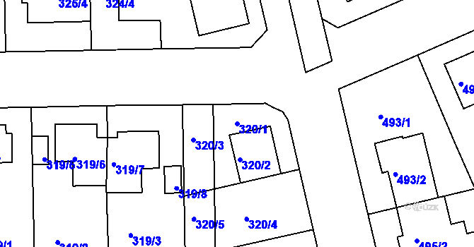 Parcela st. 320/1 v KÚ Hradiště u Plzně, Katastrální mapa