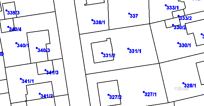 Parcela st. 331/2 v KÚ Hradiště u Plzně, Katastrální mapa