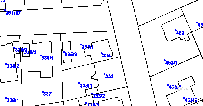 Parcela st. 334 v KÚ Hradiště u Plzně, Katastrální mapa