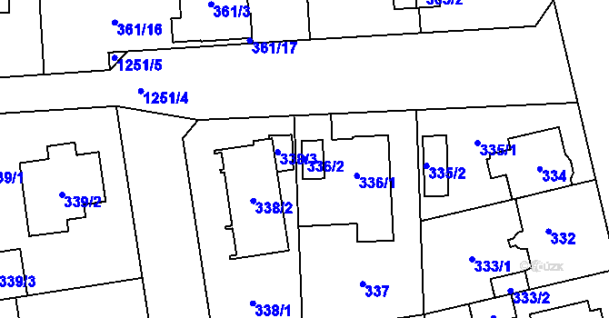 Parcela st. 336/2 v KÚ Hradiště u Plzně, Katastrální mapa
