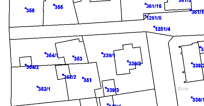 Parcela st. 339/1 v KÚ Hradiště u Plzně, Katastrální mapa