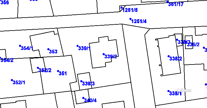 Parcela st. 339/2 v KÚ Hradiště u Plzně, Katastrální mapa