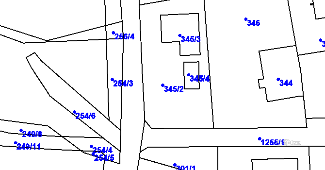 Parcela st. 345/2 v KÚ Hradiště u Plzně, Katastrální mapa