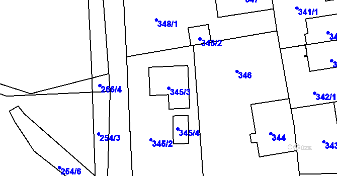 Parcela st. 345/3 v KÚ Hradiště u Plzně, Katastrální mapa
