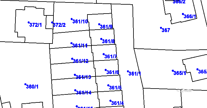 Parcela st. 361/7 v KÚ Hradiště u Plzně, Katastrální mapa