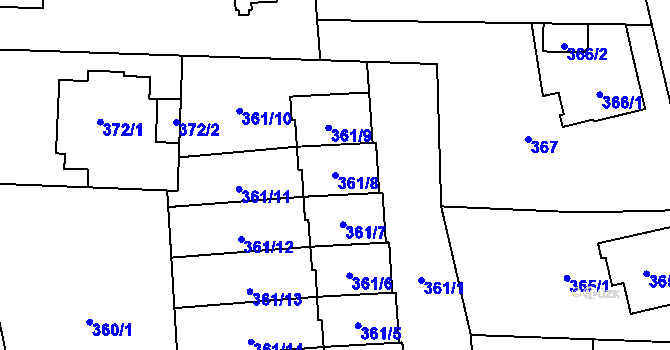 Parcela st. 361/8 v KÚ Hradiště u Plzně, Katastrální mapa