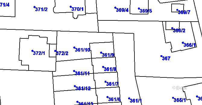 Parcela st. 361/9 v KÚ Hradiště u Plzně, Katastrální mapa