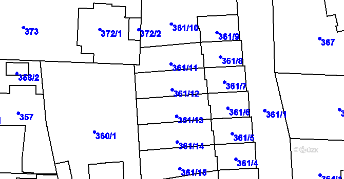 Parcela st. 361/12 v KÚ Hradiště u Plzně, Katastrální mapa