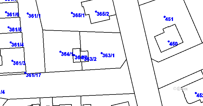 Parcela st. 363/1 v KÚ Hradiště u Plzně, Katastrální mapa