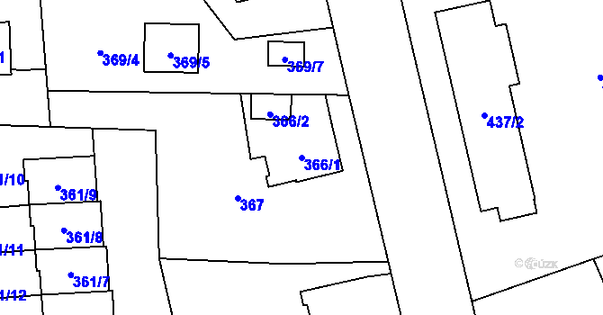 Parcela st. 366/1 v KÚ Hradiště u Plzně, Katastrální mapa