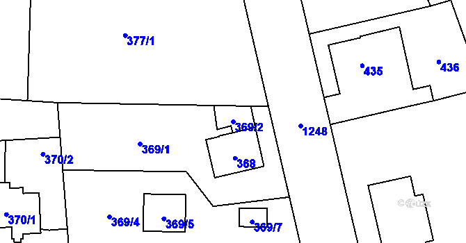 Parcela st. 369/2 v KÚ Hradiště u Plzně, Katastrální mapa