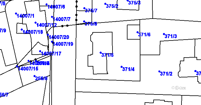 Parcela st. 371/5 v KÚ Hradiště u Plzně, Katastrální mapa