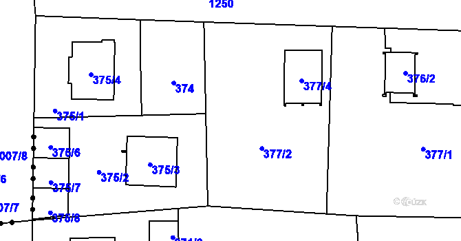 Parcela st. 377/3 v KÚ Hradiště u Plzně, Katastrální mapa