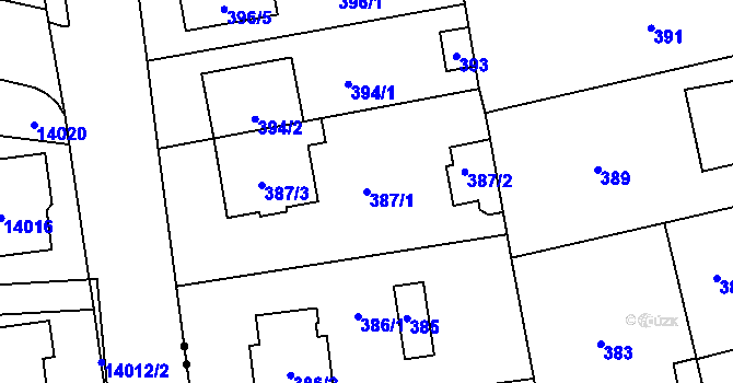 Parcela st. 387/1 v KÚ Hradiště u Plzně, Katastrální mapa
