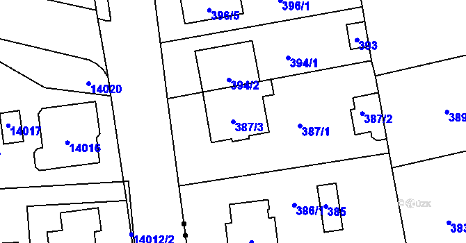 Parcela st. 387/3 v KÚ Hradiště u Plzně, Katastrální mapa