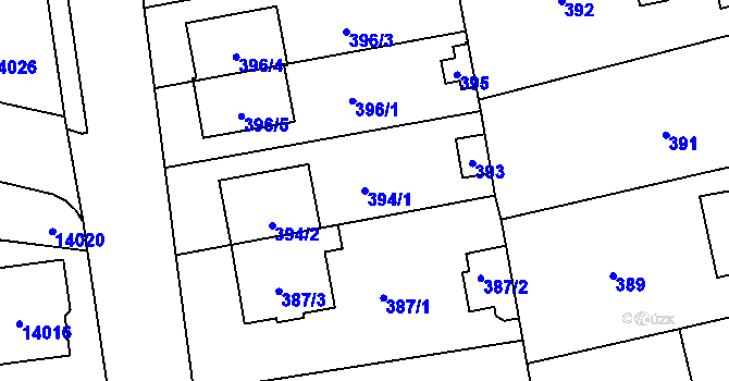 Parcela st. 394/1 v KÚ Hradiště u Plzně, Katastrální mapa