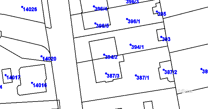 Parcela st. 394/2 v KÚ Hradiště u Plzně, Katastrální mapa
