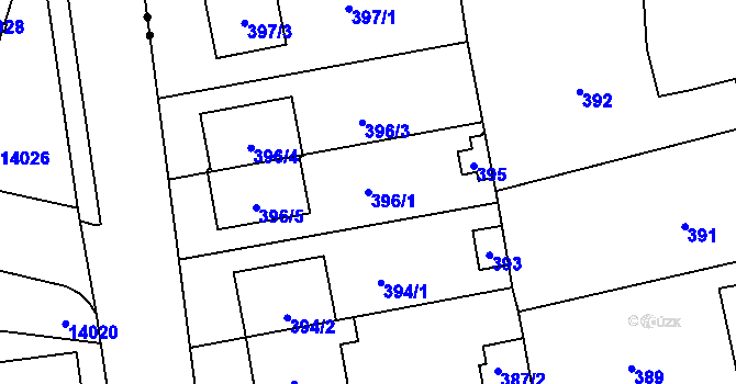 Parcela st. 396/1 v KÚ Hradiště u Plzně, Katastrální mapa