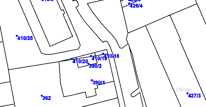 Parcela st. 410/18 v KÚ Hradiště u Plzně, Katastrální mapa