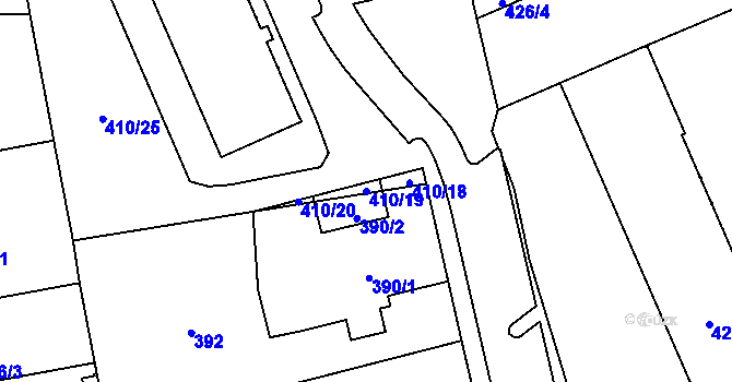 Parcela st. 410/19 v KÚ Hradiště u Plzně, Katastrální mapa