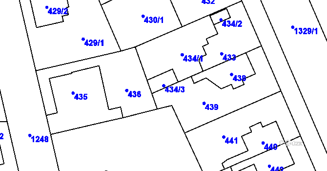 Parcela st. 434/3 v KÚ Hradiště u Plzně, Katastrální mapa