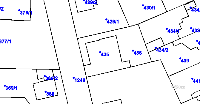 Parcela st. 435 v KÚ Hradiště u Plzně, Katastrální mapa