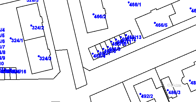 Parcela st. 466/7 v KÚ Hradiště u Plzně, Katastrální mapa