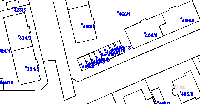 Parcela st. 466/10 v KÚ Hradiště u Plzně, Katastrální mapa