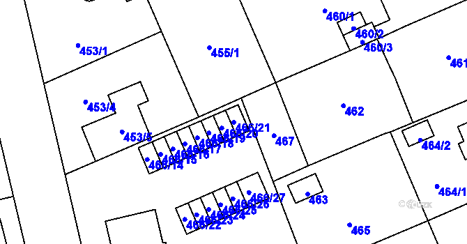Parcela st. 466/21 v KÚ Hradiště u Plzně, Katastrální mapa