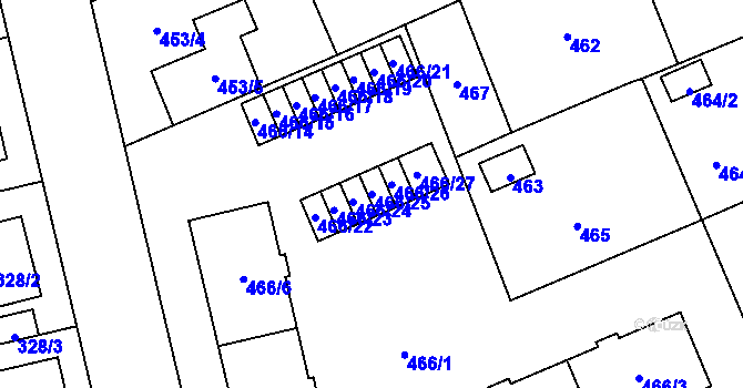 Parcela st. 466/25 v KÚ Hradiště u Plzně, Katastrální mapa